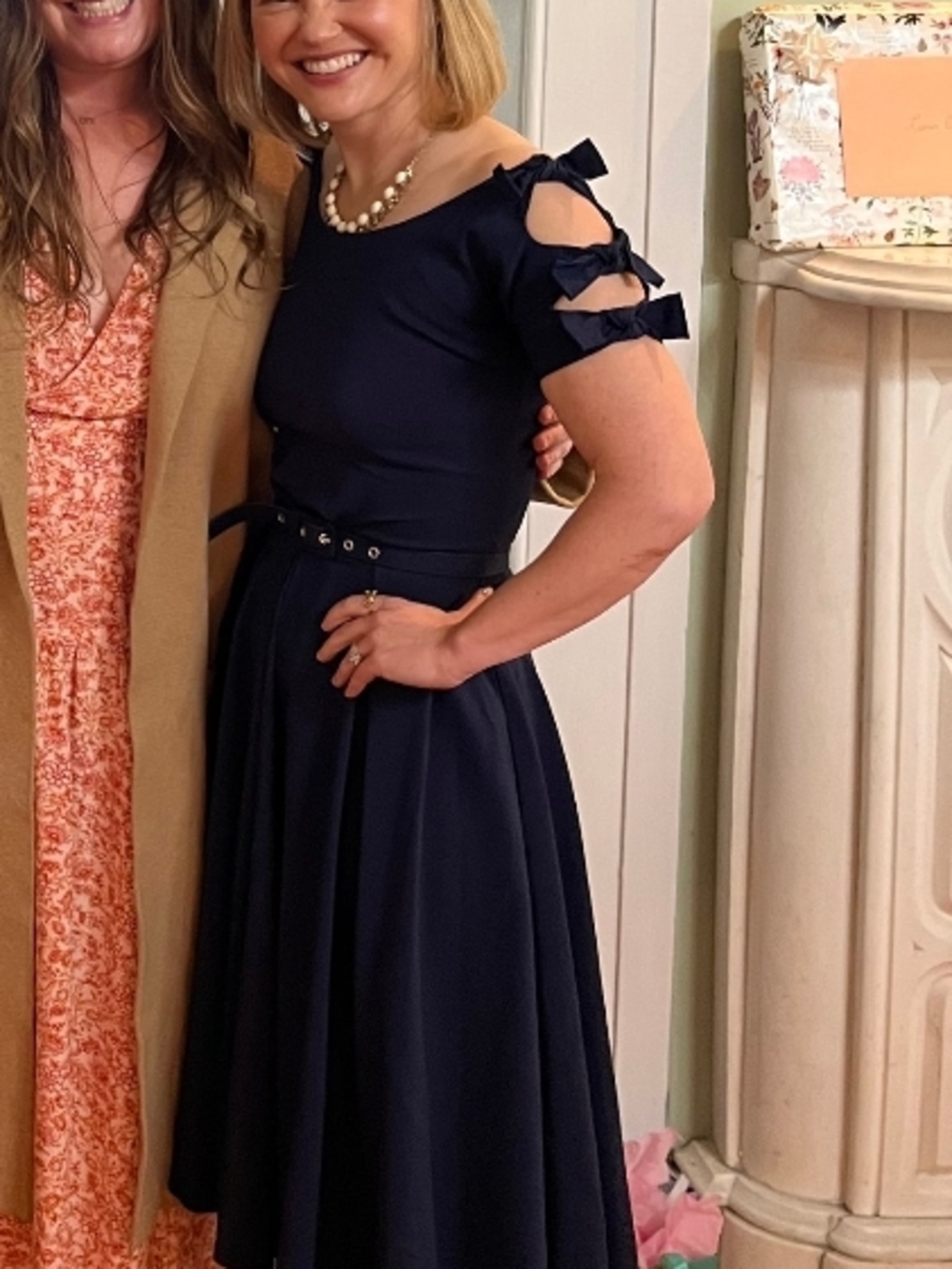 Unique Vintage Navy Cold-Shoulder Fit & Flare Midi Dress